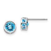 14K White Gold  5mm Bezel Blue Topaz Stud Earrings